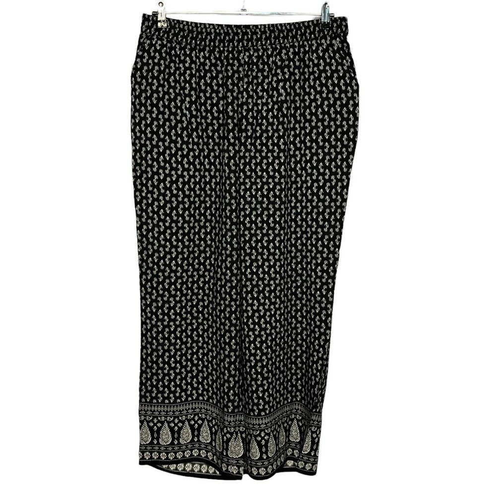 Ellos Palazzo Pants Womens Black Floral Elastic Waist Pull On Size 18/20 L NWT